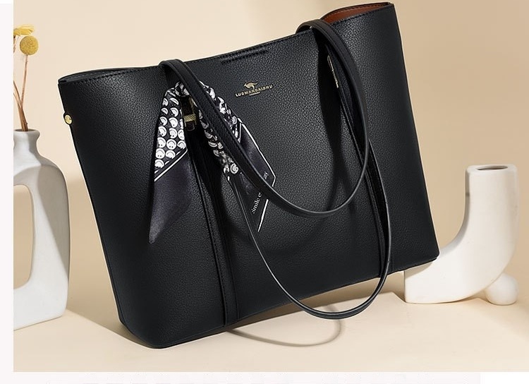 Fashion Shoulder Bag for Ladies Faux Leather Tote Handbag with Decorative Scarf